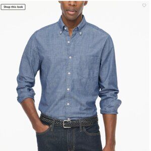 Men's J. Crew slim organic cotton chambray shirt, medium blue, size S, NWT